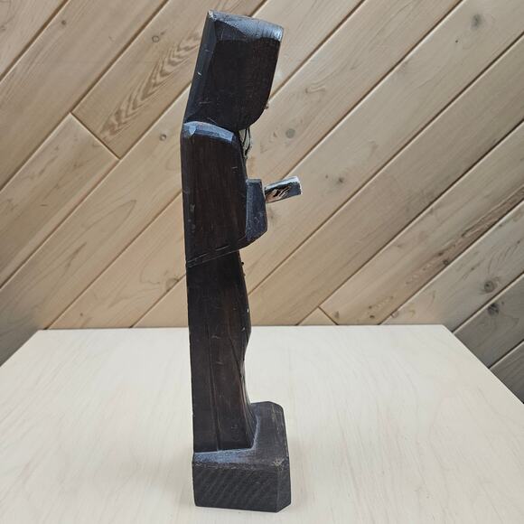 Vintage Carved Wood Monk Religious Figure Holding Bible W/Rosary Statue Priest - Picture 4 of 8